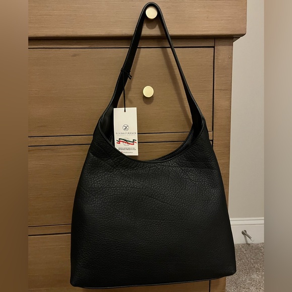 NWOT Divina Firenze Black Pebbled Leather Hobo Shoulder Bag Made in Italy - Picture 1 of 4